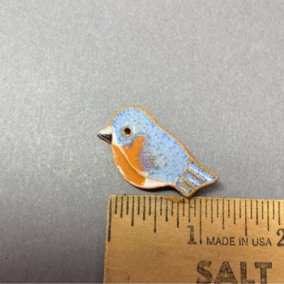 Artisan pottery ceramic blue bird pin brooch - Picture 2 of 4